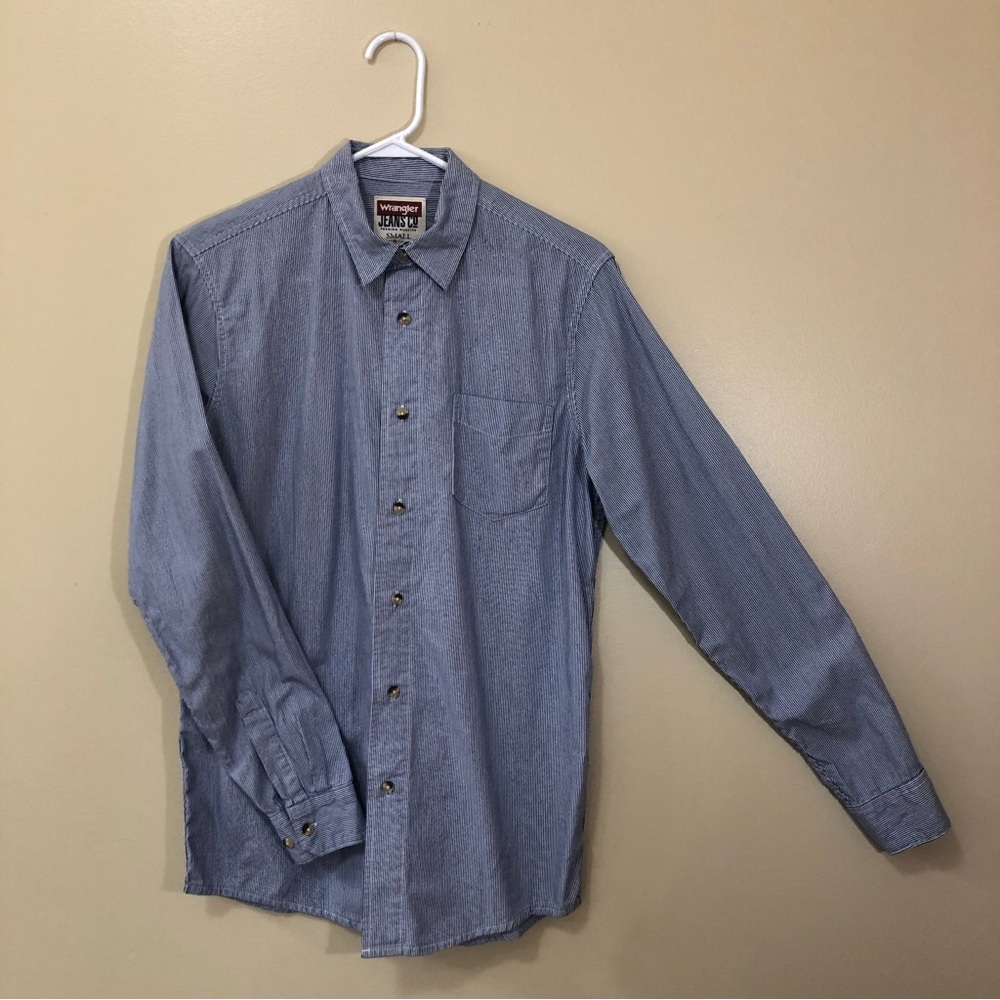 Wrangler Jeans Co Men’s Long Sleeve Blue Pinstripe Woven Shirt Size S